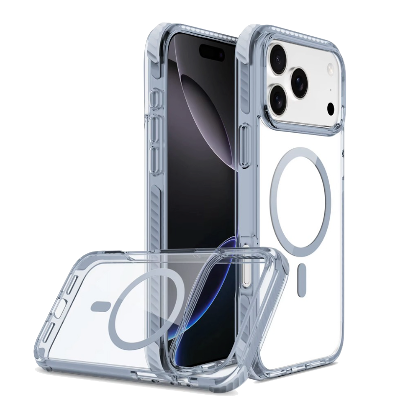 REDEFINE clear iPhone 15 16 17 MagSafe case with reinforced corners and 13ft drop protection echo wave