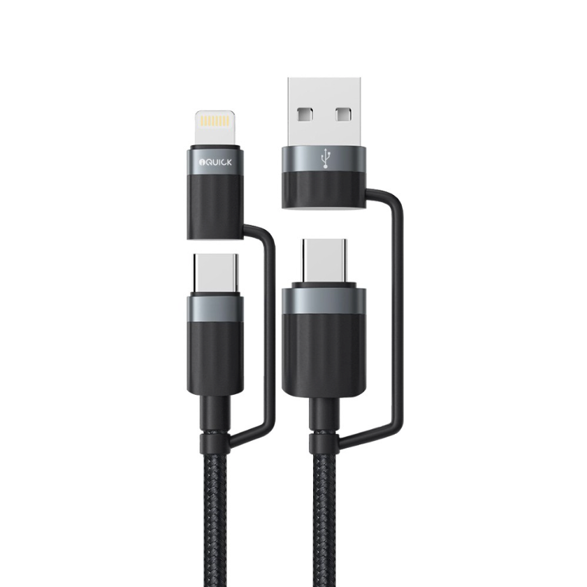 iQuick 4-in-1 Fast Charging Cable - USB-C, Lightning, 100W universal design