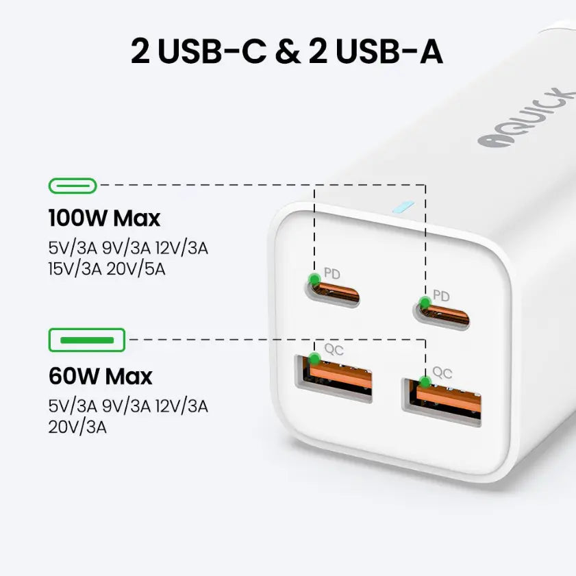 100w 4-port type-c usb-a charger power adapter