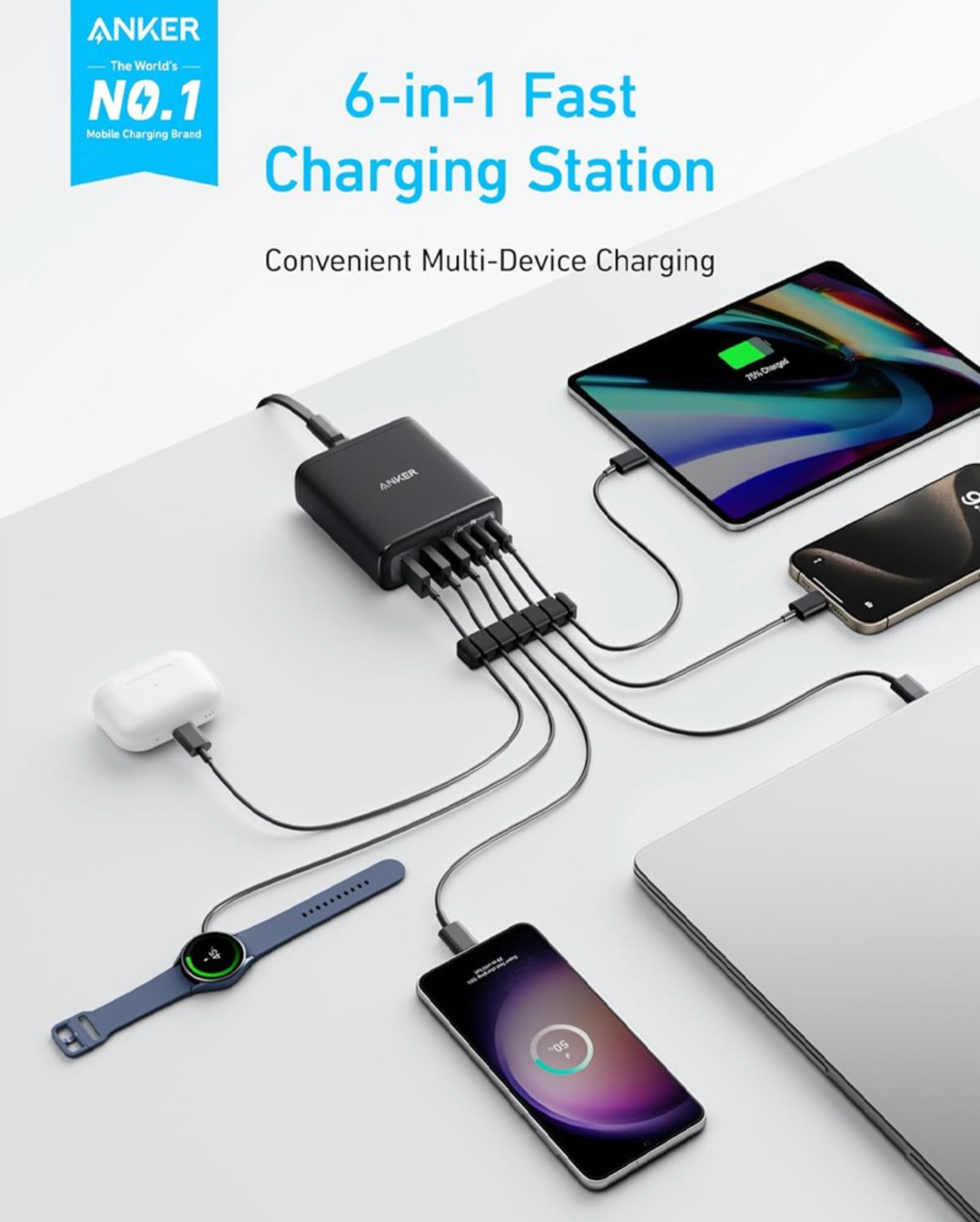 112W Fast Charger with USB-C Ports, Multi-Device Power anker 3 usb 3 usb c ports