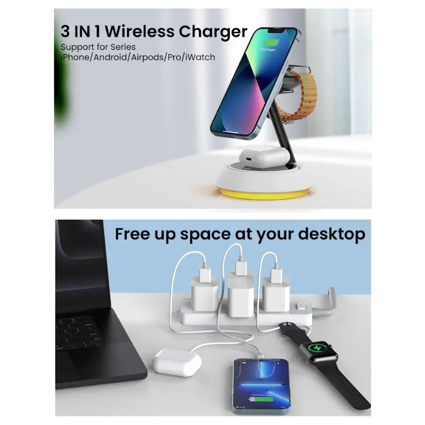 3-in-1 Wireless Charger with LED Ambient Light
