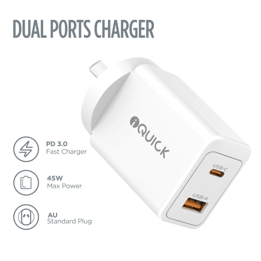 45W Dual USB-C USB-A Power Adapter