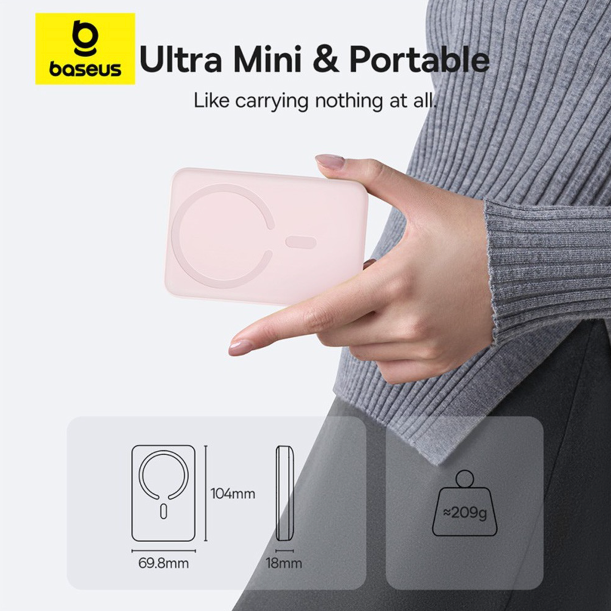 Baseus Ultra-Mini 10,000mAh Power Bank, 22.5W Fast + Wireless