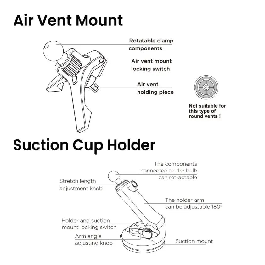 MagSafe Wireless Charging Car Mount (Dashboard, Windshield & Air-Vent)