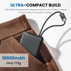 Mini Power Bank 10000mAh with Built In Cables 22.5W