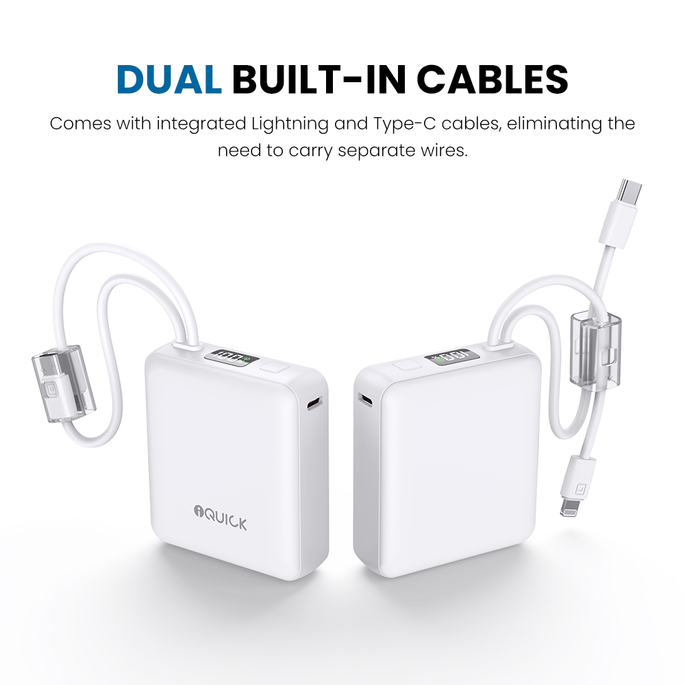 Mini Power Bank 10000mAh with Built In Cables 22.5W