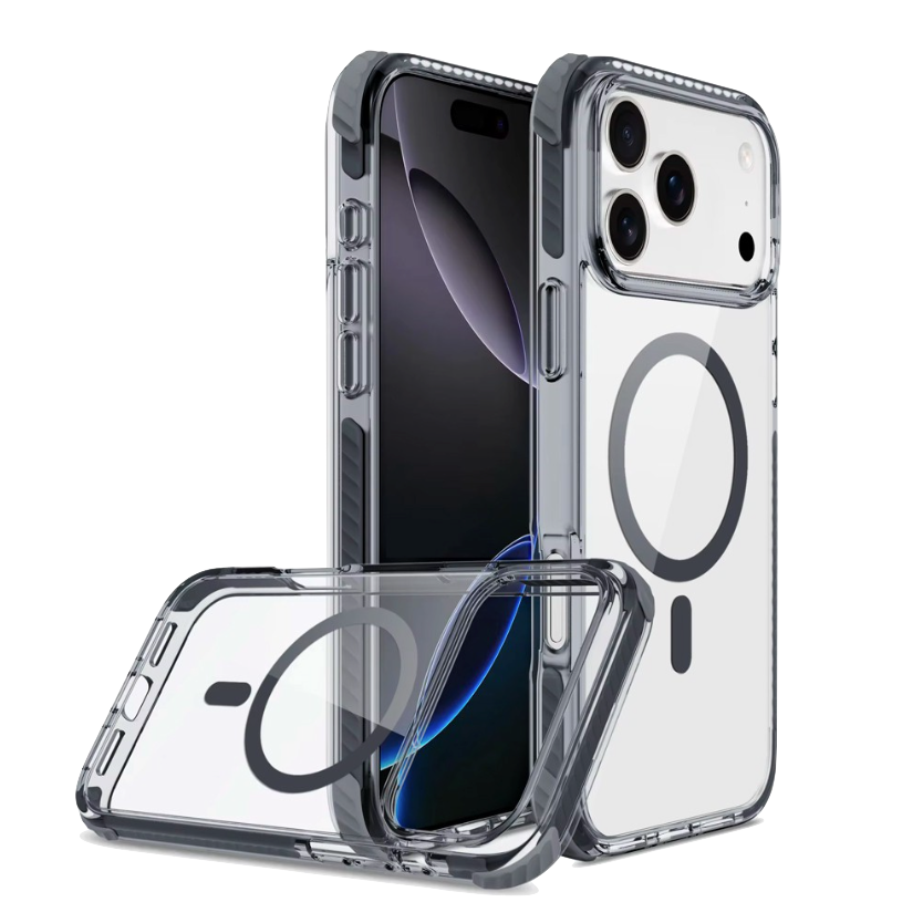 REDEFINE clear iPhone 15 16 17 MagSafe case with reinforced corners and 13ft drop protection echo wave