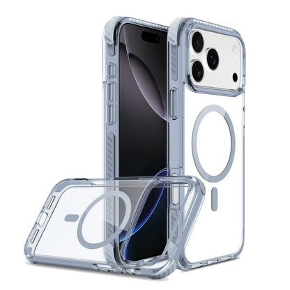REDEFINE clear iPhone 15 16 17 MagSafe case with reinforced corners and 13ft drop protection echo wave