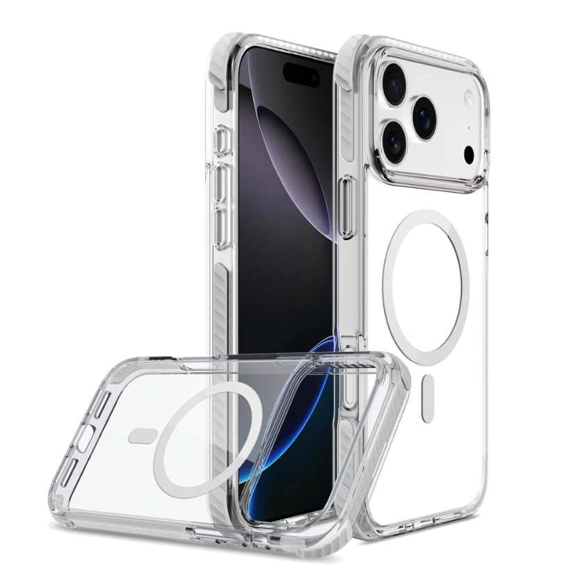 REDEFINE clear iPhone 15 16 17 MagSafe case with reinforced corners and 13ft drop protection echo wave