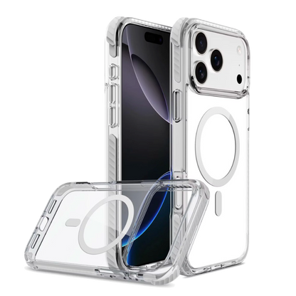 REDEFINE clear iPhone 15 16 17 MagSafe case with reinforced corners and 13ft drop protection echo wave