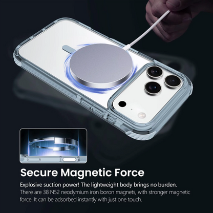 REDEFINE clear iPhone 15 16 17 MagSafe case with reinforced corners and 13ft drop protection echo wave