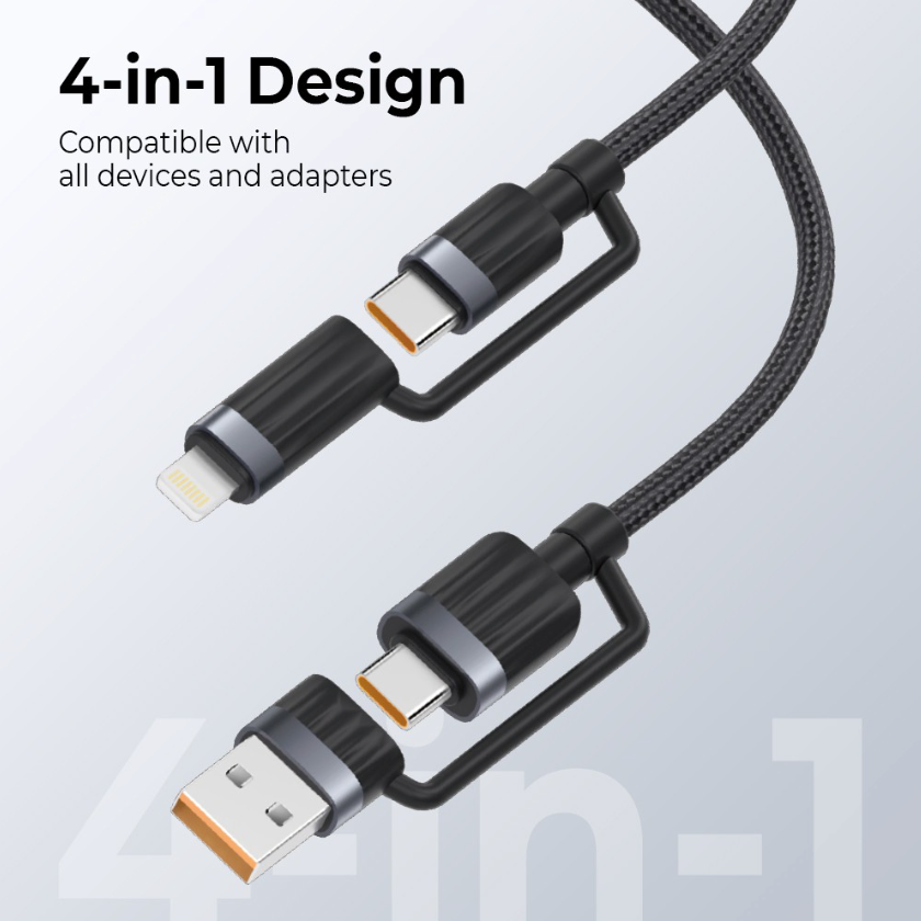 iQuick 4-in-1 Fast Charging Cable - USB-C, Lightning, 100W