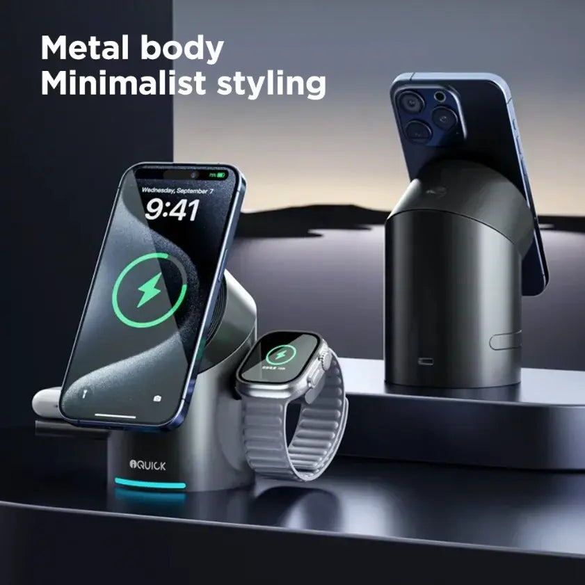 iquick 3-in-1 MagSafe Wireless Charger - iPhone, Watch, AirPods fast charging desk