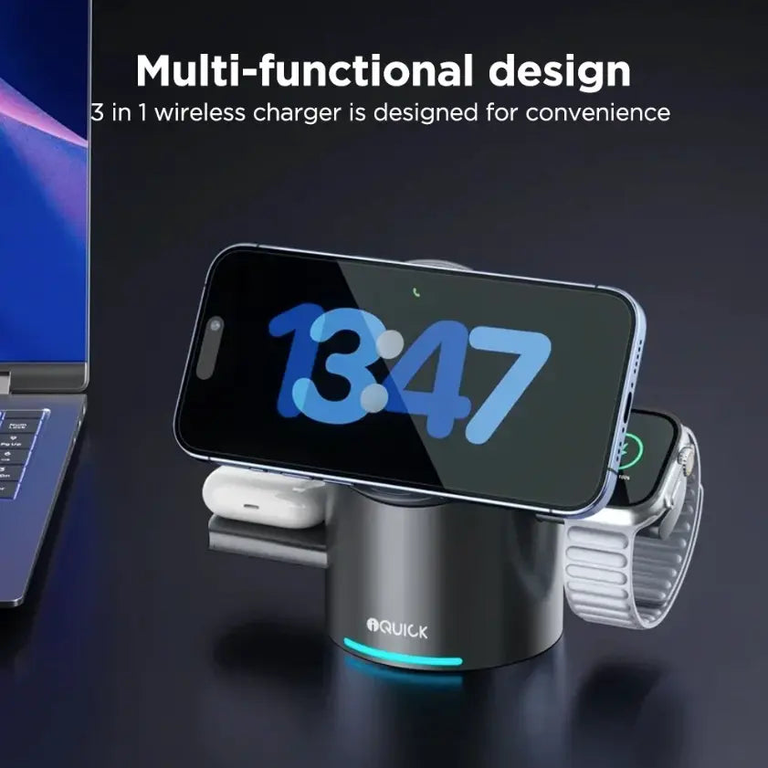 iquick 3-in-1 MagSafe Wireless Charger - iPhone, Watch, AirPods fast charging desk