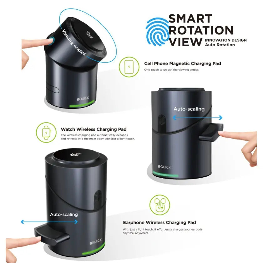 iquick 3-in-1 MagSafe Wireless Charger - iPhone, Watch, AirPods fast charging desk