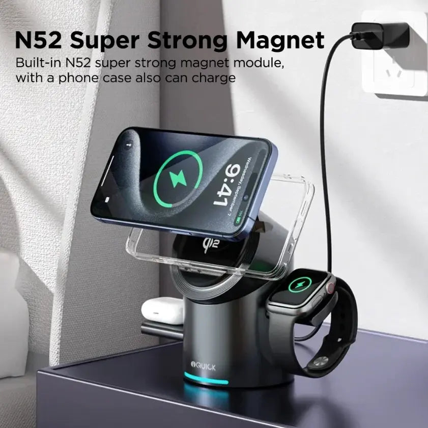iquick 3-in-1 MagSafe Wireless Charger - iPhone, Watch, AirPods fast charging desk
